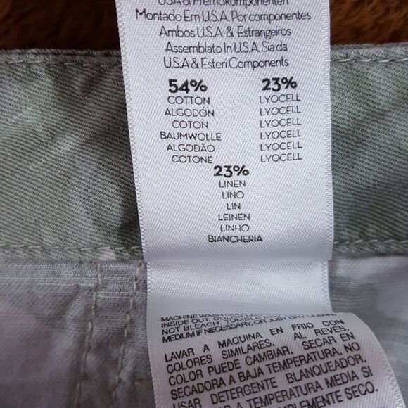 MOTHER Jeans Womens Size 31 Green Camo Stripe Linen Blend SHAKER CHOP CROP FRAY - Picture 6 of 11
